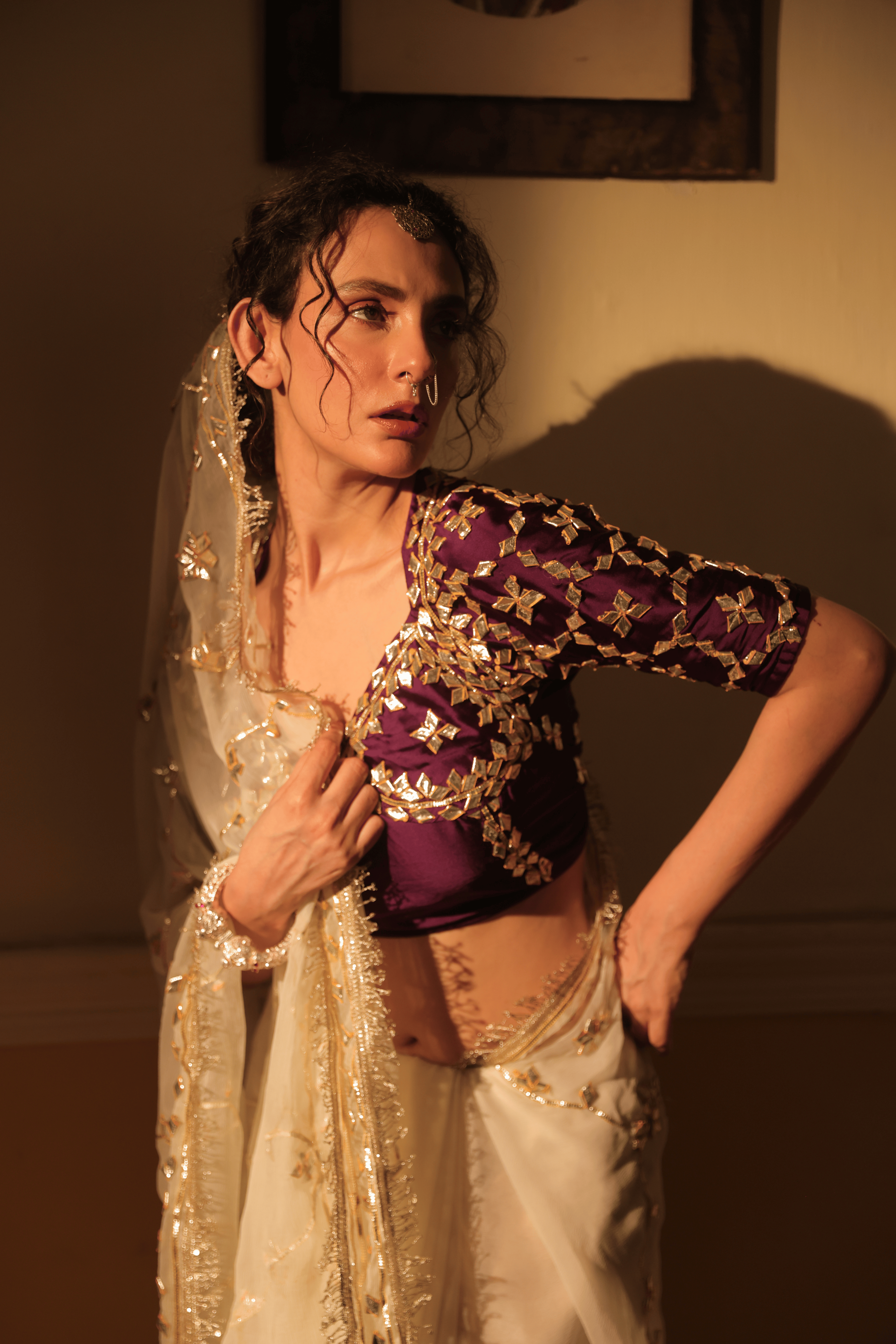 Pure Diamond Chiffon Saree with Heavy Gota Patti & Angi Blouse Combo || Yuvini