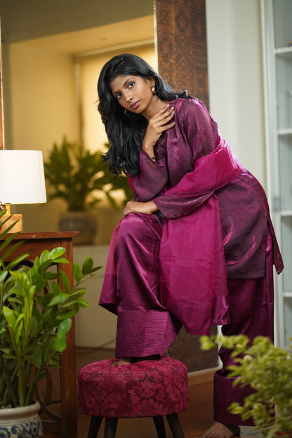 Maroon oversized Farshi Shalwar Set with Dupatta