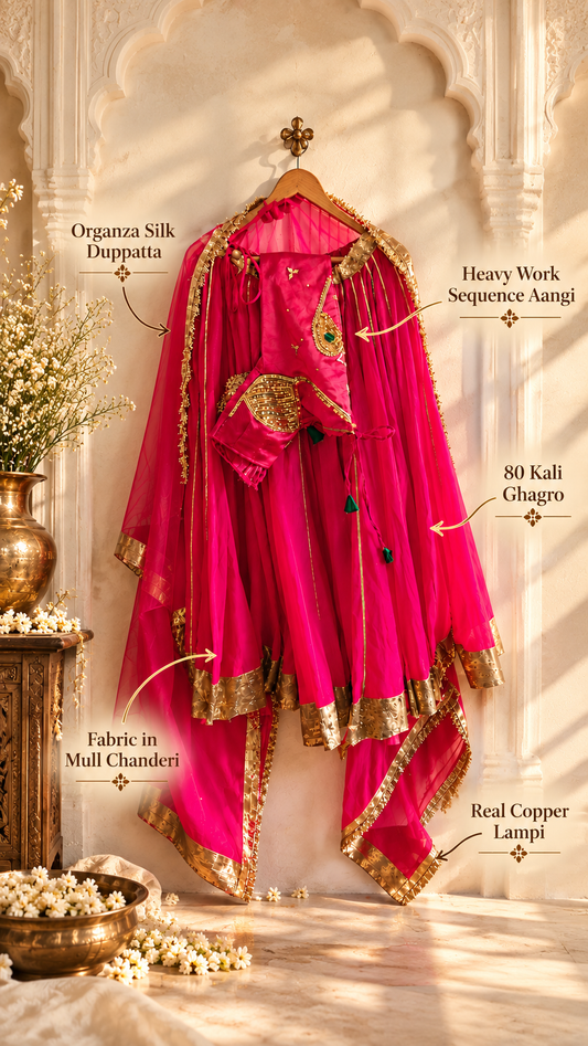 Pink Mull Chanderi 80 Kali Ghaghra Choli Set  || Laajwanti