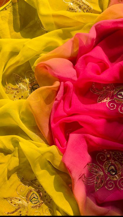 Pure Diamond Chiffon Pink and Green Saree || Anupriya