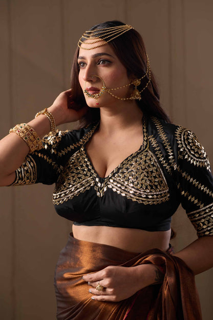 Black Aangi Blouse with Heavy Kacha Gota Patti Work
