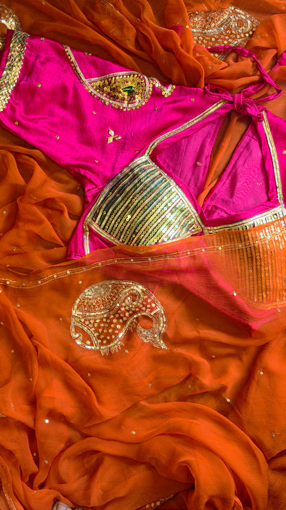 Pure Diamond Chiffon Saree +  Heavy work Aangi - Godhuli
