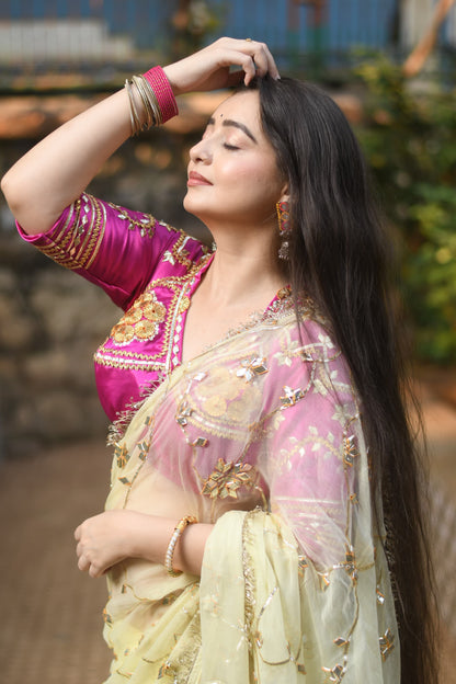 Pure Diamond Chiffon Saree + Ready to wear Aangi Blouse || Gulrag