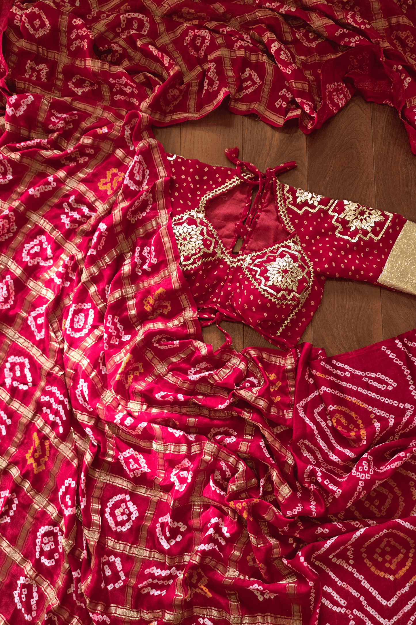 Pure Gajji Silk Rai Bandhej Saree  + Bandhni Aangi || Kesar