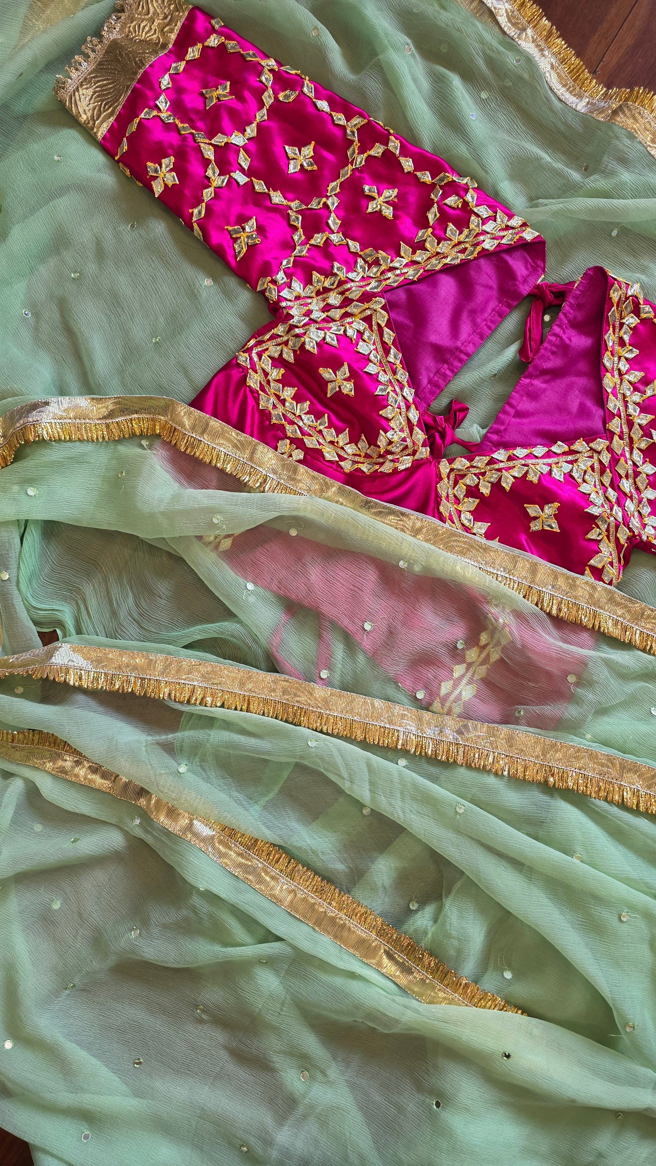 Pure Diamond Chiffon Saree with Gota Patti & Aangi Blouse Combo ||Grishma