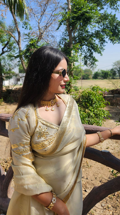 Golden Tissue Saree & Aangi Blouse Combo || Gori
