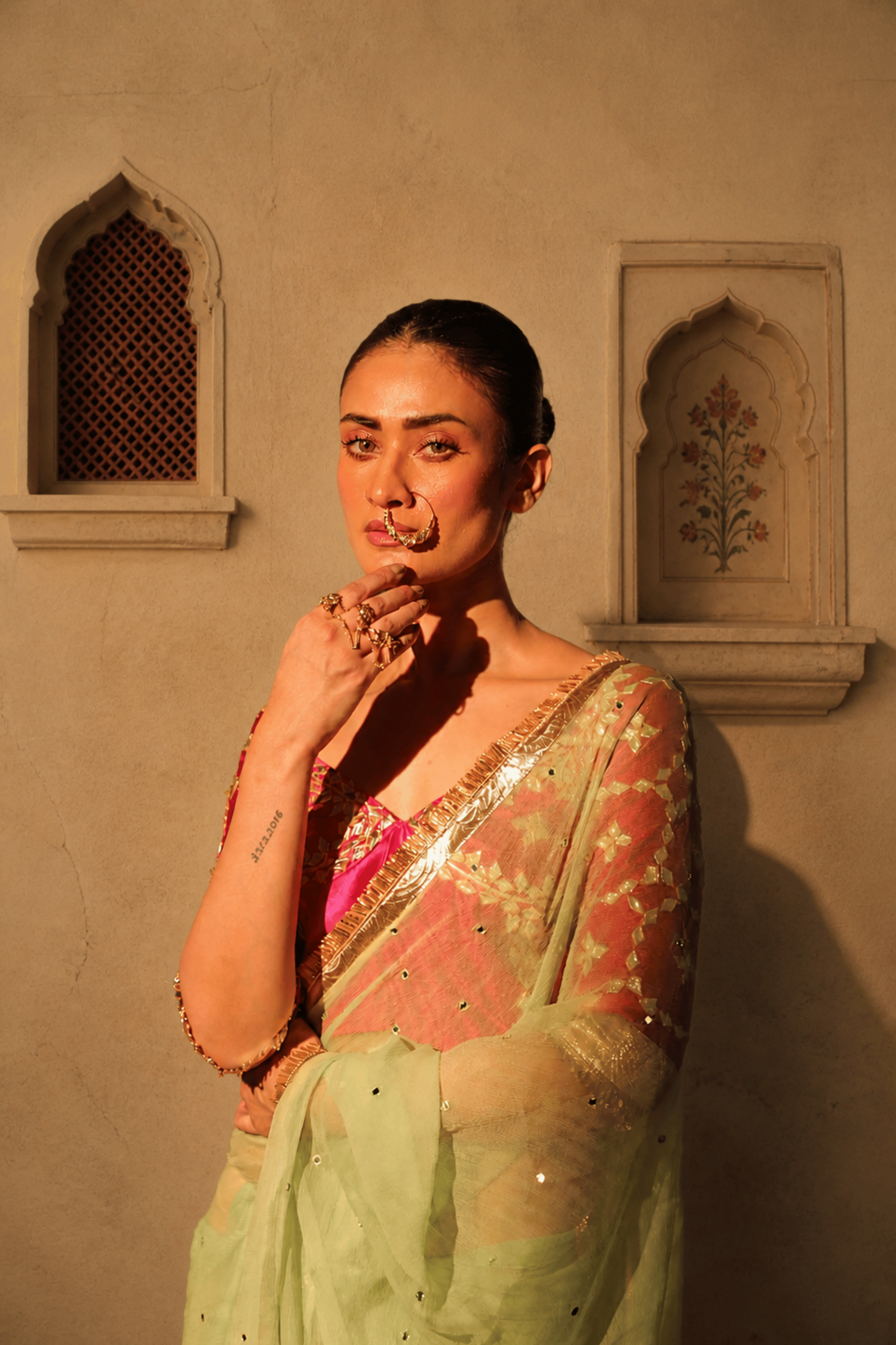 Pure Diamond Chiffon Saree with Gota Patti & Aangi Blouse Combo ||Grishma