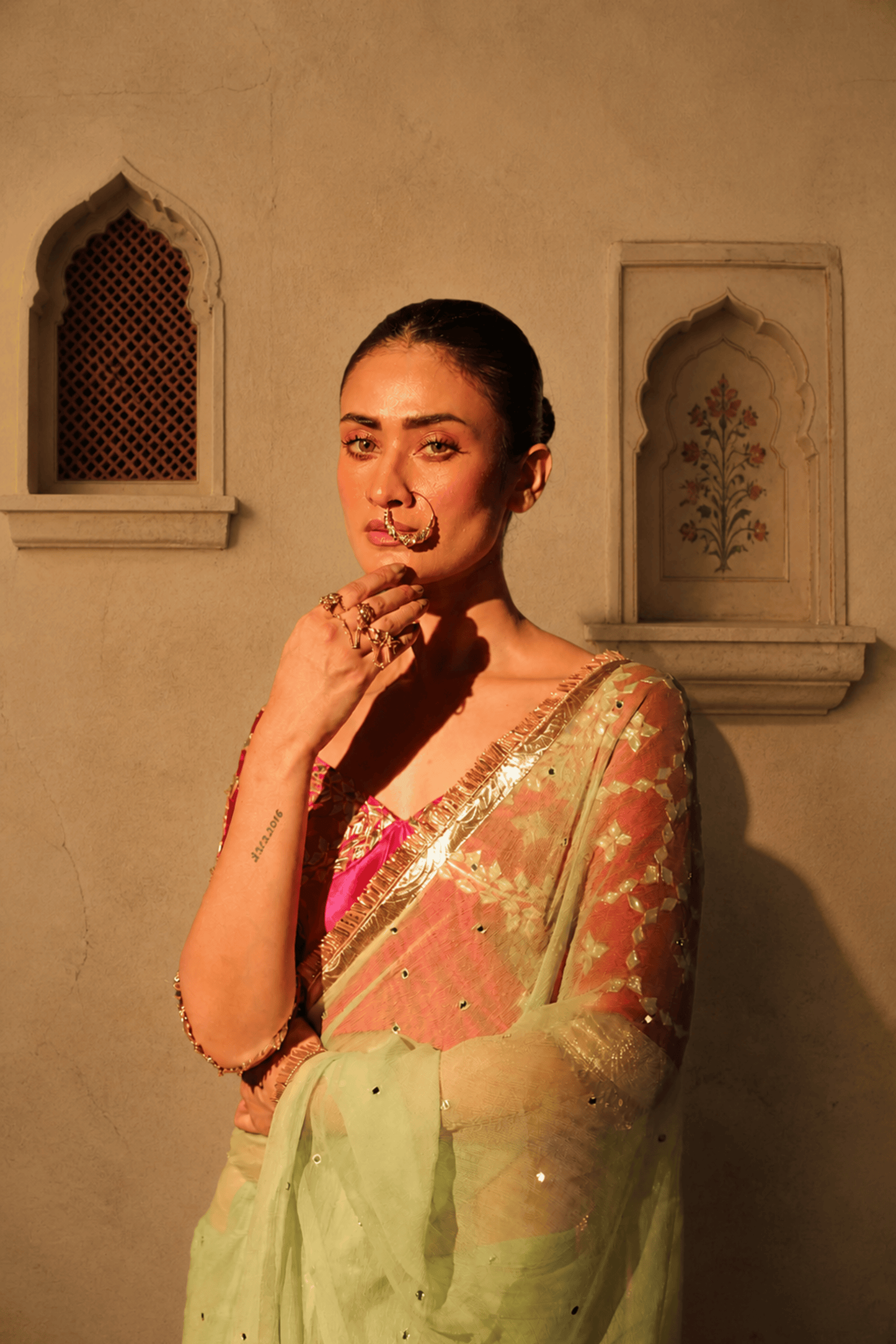 Pure Diamond Chiffon Saree with Gota Patti & Aangi Blouse Combo ||Grishma