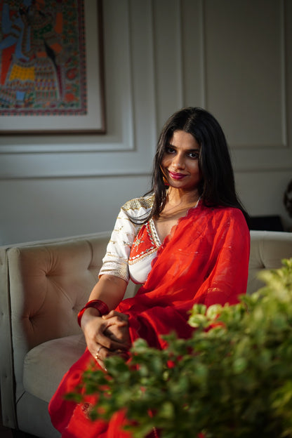 White Aangi Blouse with Sequence work || Chanda