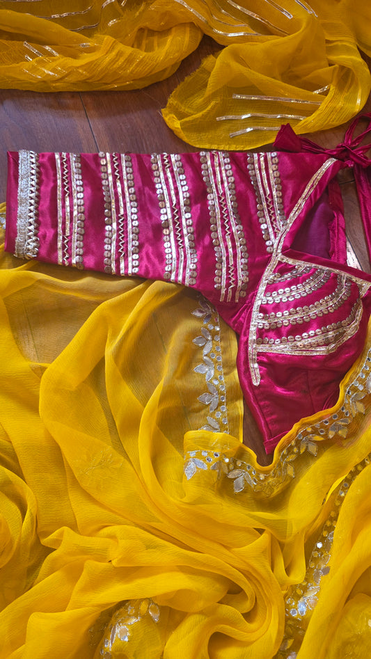 Yellow Pure Chiffon Saree and Aangi Blouse