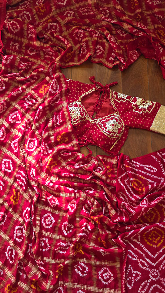 Red Aangi blouse with intricate HandWork  || Kesar