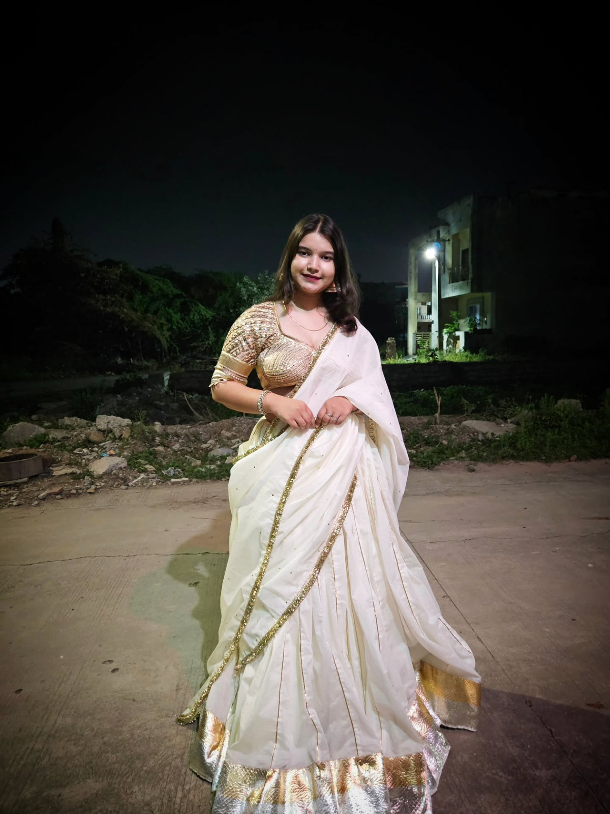 Whits Mull Chanderi 80 Kali Ghaghra Choli Set with Heavy work Aangi