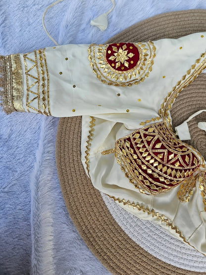 White Aangi Blouse with Intricate Sequence and Gota Patti Work || Charkhi