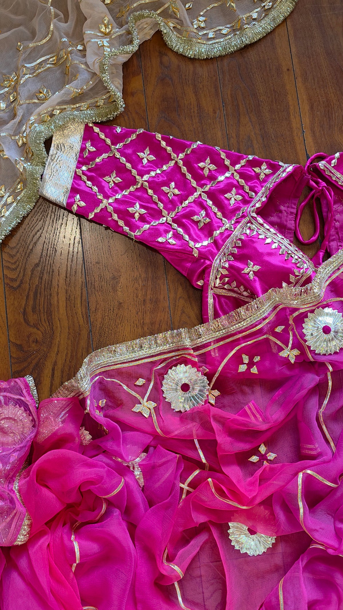Pure Diamond chiffon saree with Gota Patti Handwork and Aangi  || Maharani