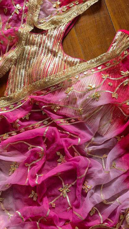 Pure Diamond Chiffon Saree with pink sequence blouse