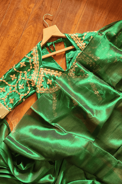 Green Raga Tissue Saree with Aangi Blouse || Meera