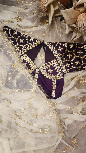 Y U V I N I   || Pure Chiffon Saree with Ready to wear Angi Blouse Gota Patti